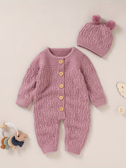Newborn Knitted Sweater Jumpsuit Hat Set