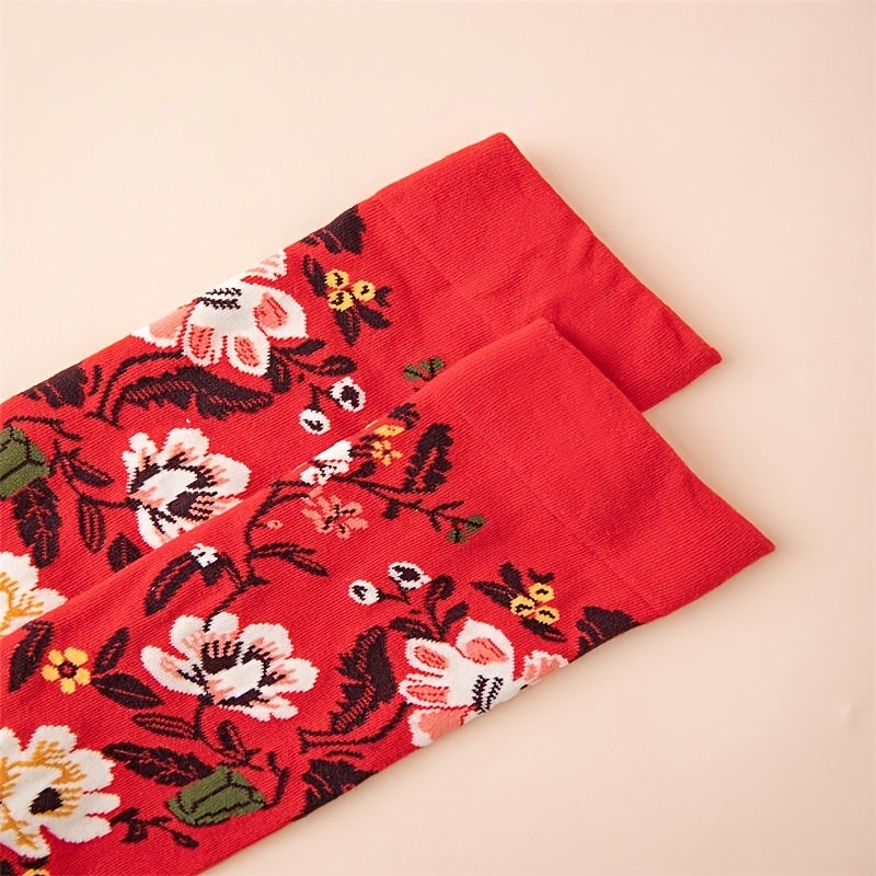Floral Pattern Cotton Mid Tube Socks for Sports