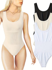 Ribbed Sleeveless Bodysuit Round Neck Sports Romper