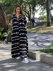 Women's Plus Stripe Print Button Up Maxi Shirt Dress