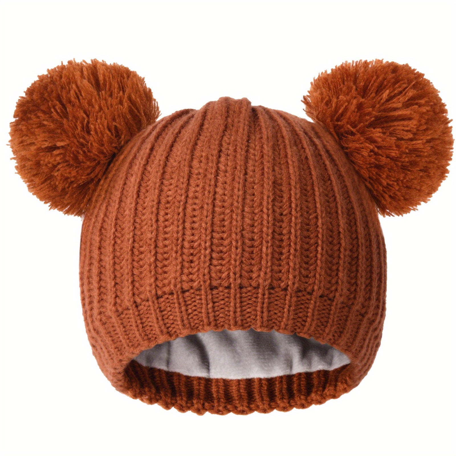 Toddler Winter Pom Beanie Fleece Lined Knit Hats For Baby Kids Boys Girls