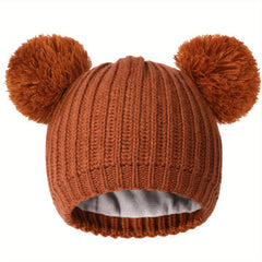 Toddler Winter Pom Beanie Fleece Lined Knit Hats For Baby Kids Boys Girls