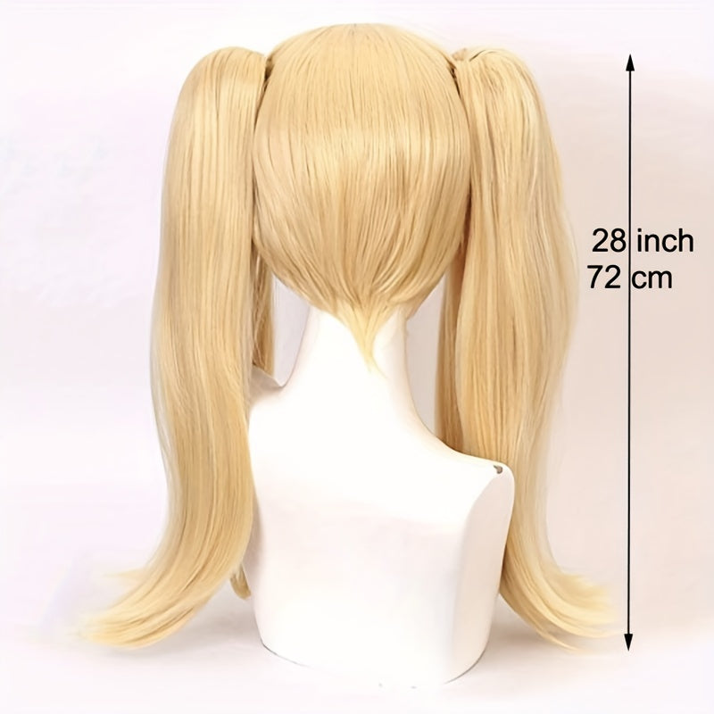 Brown Long Curly Wig With Bangs 2 Ponytail Synthetic Wig Anime Cosplay Wig
