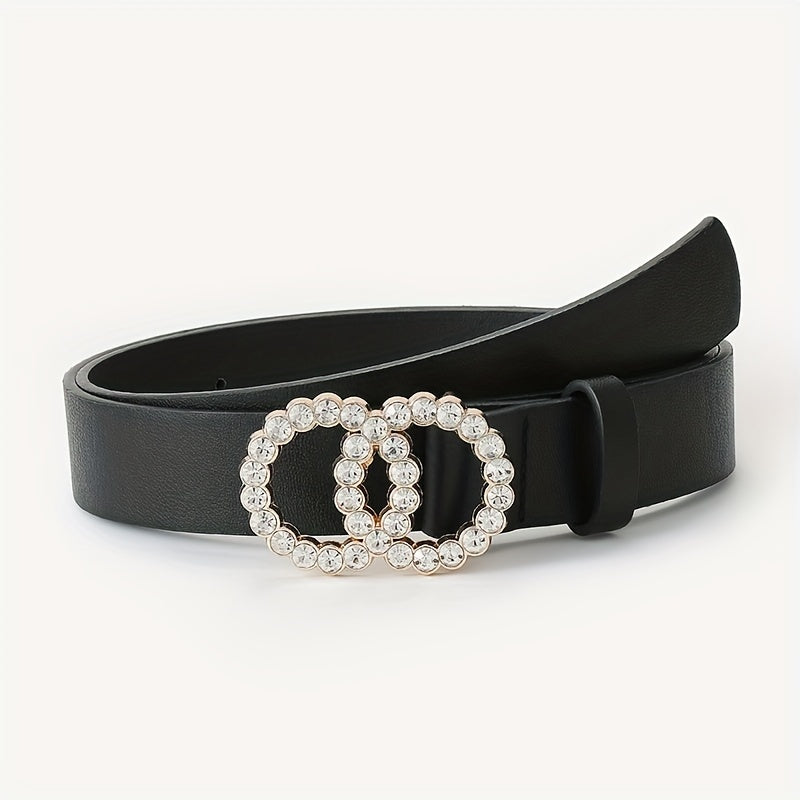 Girls Round Rhinestone Buckle Belt for Pants Jeans