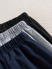 3pcs Boys Solid Active Sweatpants Jogger Sports Pants Kids Clothing
