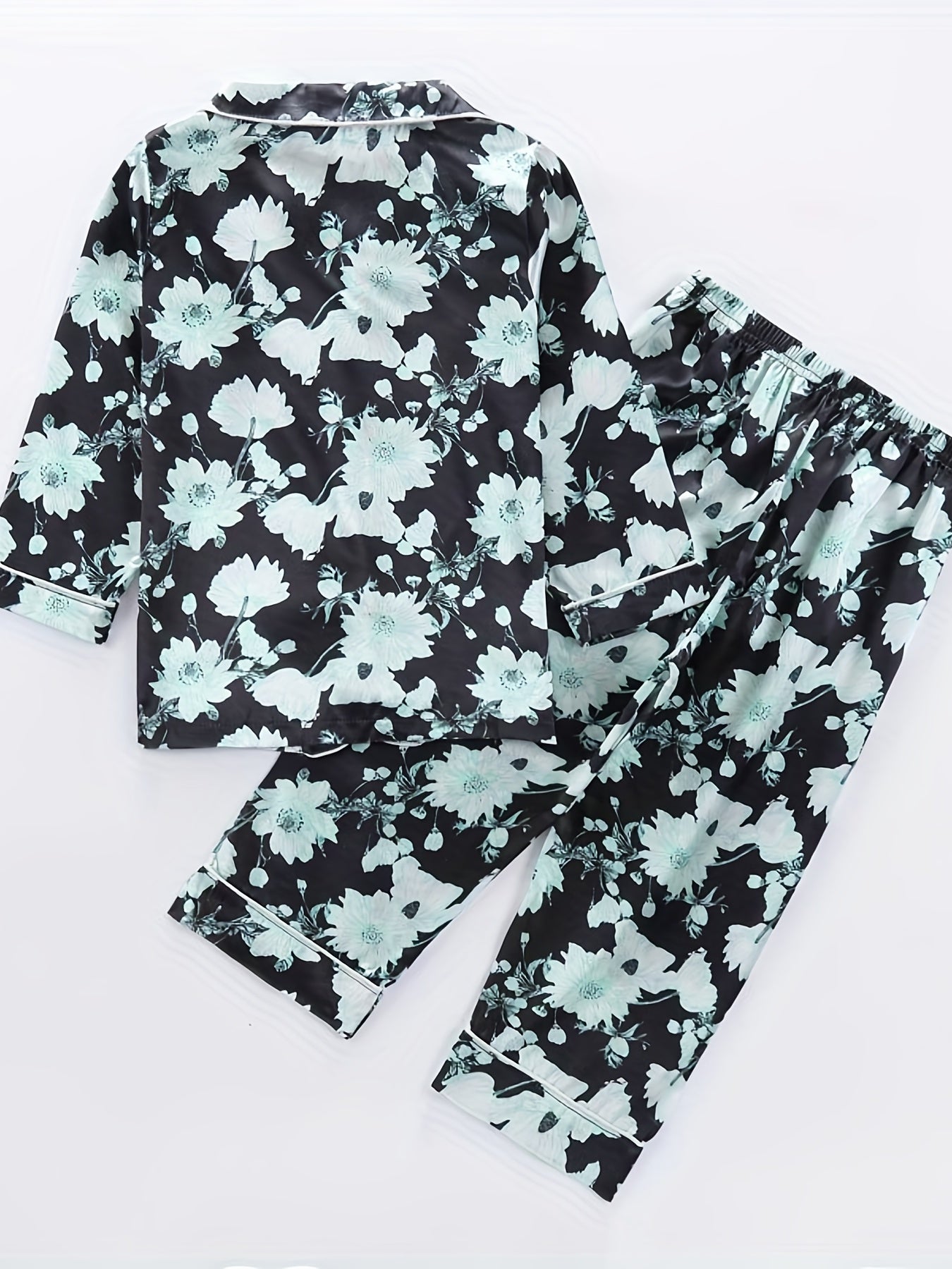 Girls Floral Print Long Sleeve Top & Pants Pajamas Set