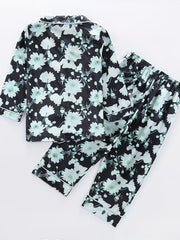 Girls Floral Print Long Sleeve Top & Pants Pajamas Set