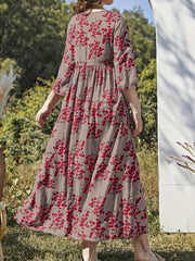 Boho Dress Women's Plus Floral Print Ruched Loose Fit Dress