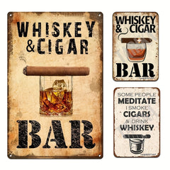 Vintage Whiskey And Cigar Bar Metal Tin Sign