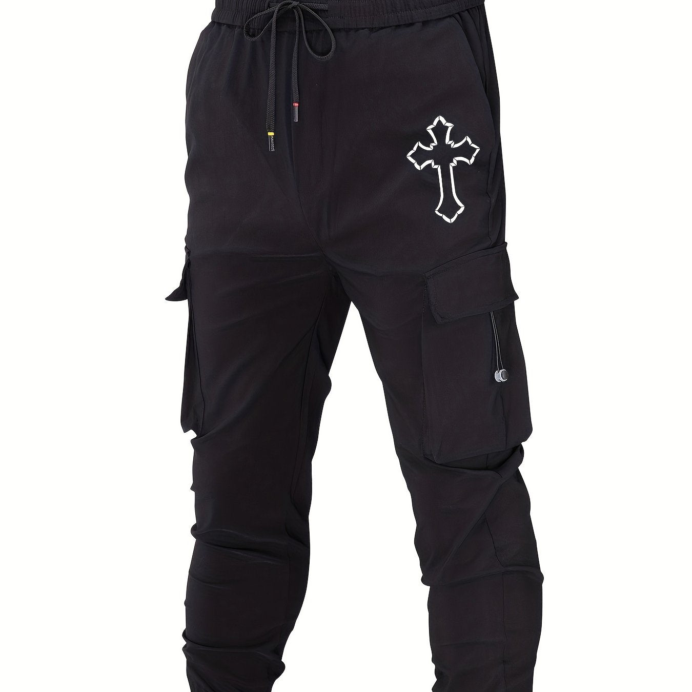 Christian Cross Print Cargo Pants Men's Flap Pocket Trousers