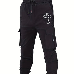 Christian Cross Print Cargo Pants Men's Flap Pocket Trousers