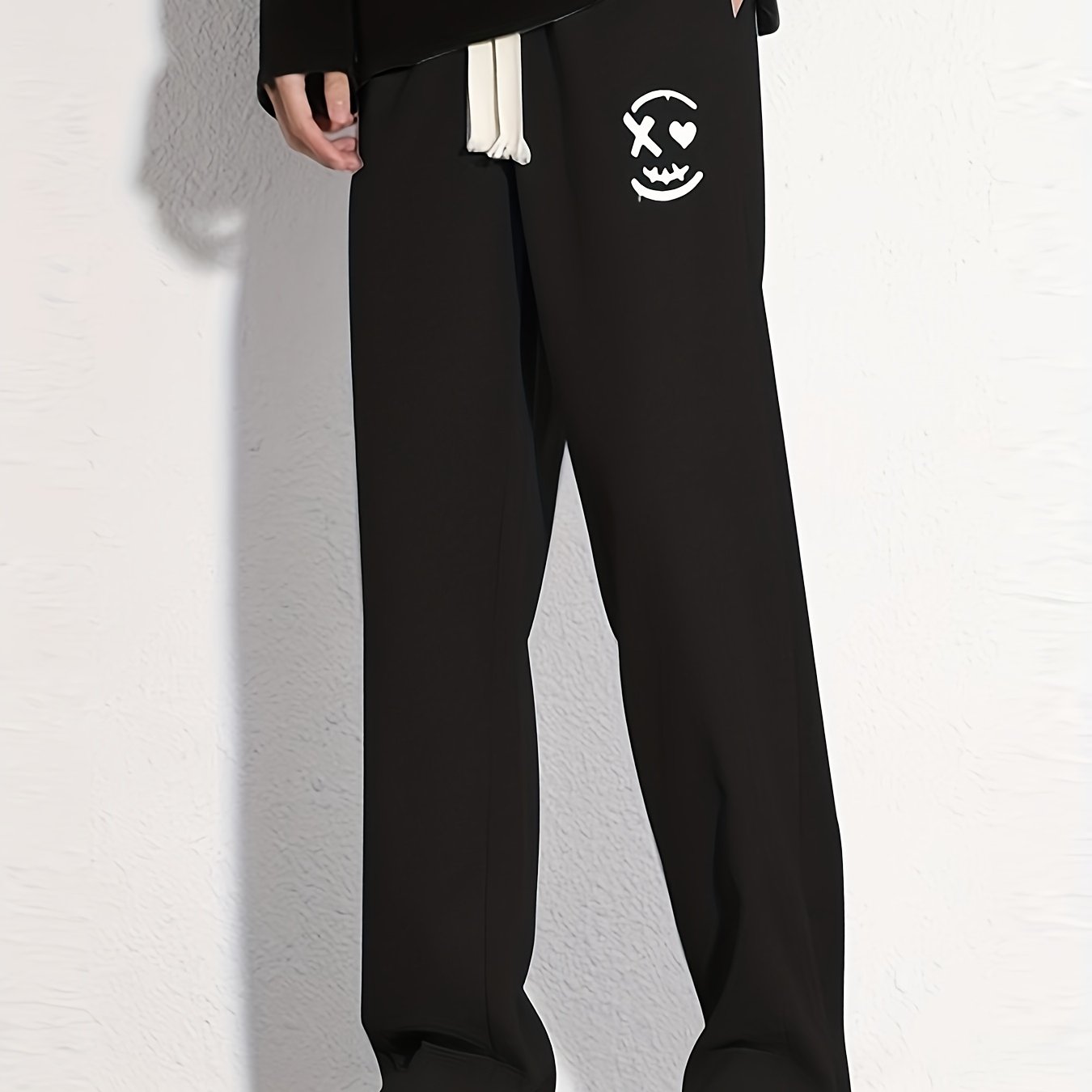 Men's Smiling Face Cotton Sweatpants Casual Loose Fit Drawstring Pants