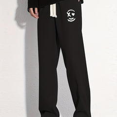 Men's Smiling Face Cotton Sweatpants Casual Loose Fit Drawstring Pants