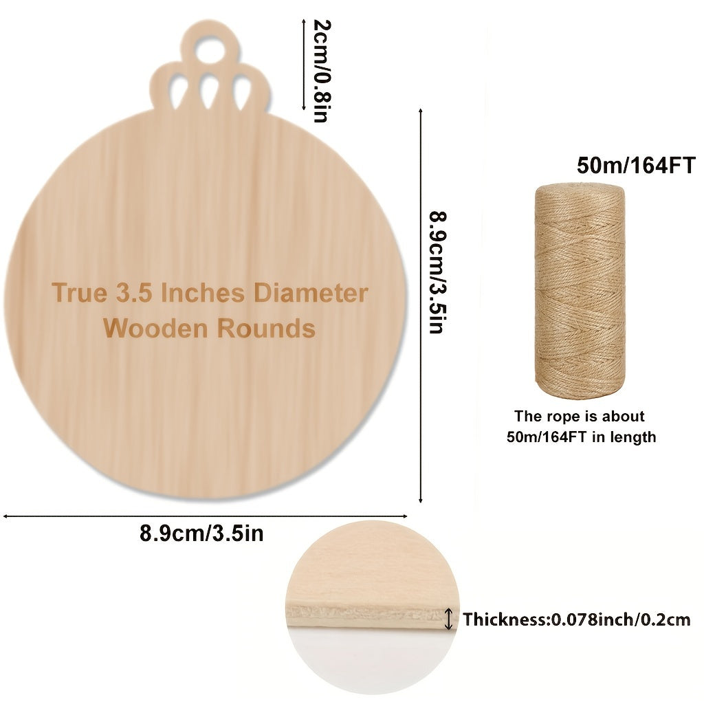 Wooden Christmas Ornaments DIY Craft Supplies 50m Jute Line 3.5inch