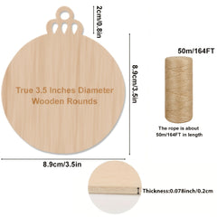 Wooden Christmas Ornaments DIY Craft Supplies 50m Jute Line 3.5inch
