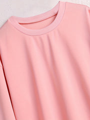 Solid Button Side Sweatshirt Casual Long Sleeve Crew Neck Sweatshirt Women's Clo