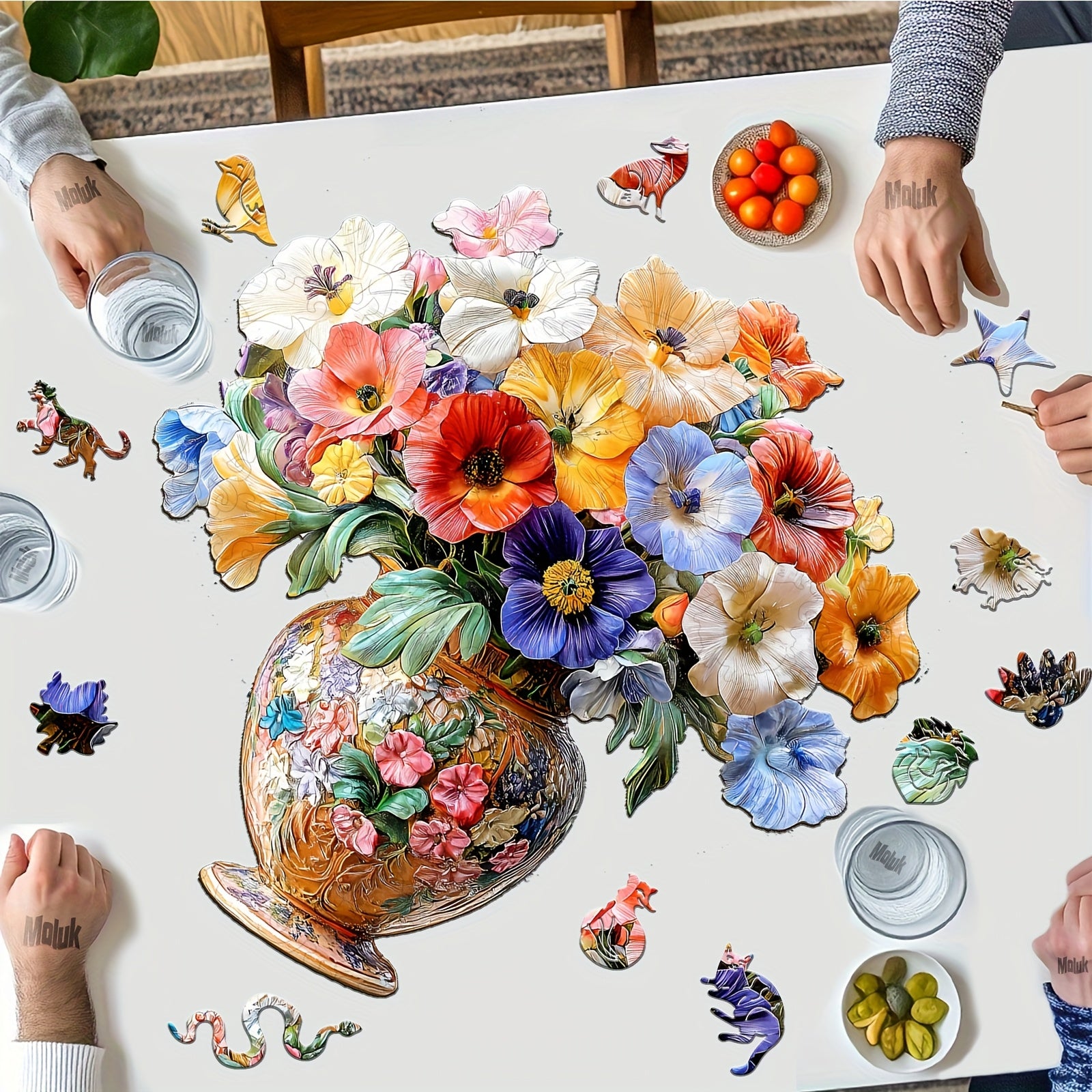 Floral Parrot Wooden Puzzle Colorful Animal Shapes Art Toy in Box