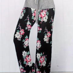 Floral Print Wide Leg Drawstring Pants