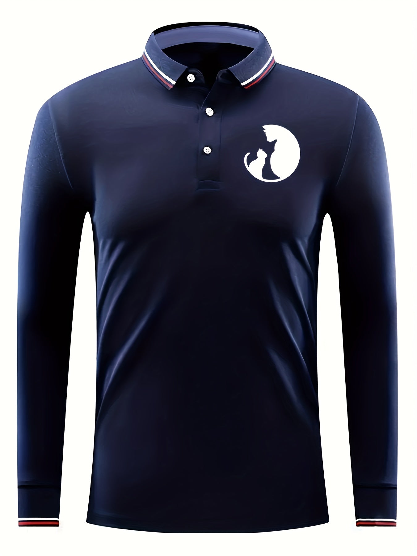 Men's Cats Silhouette Print Golf Shirt Long Sleeve