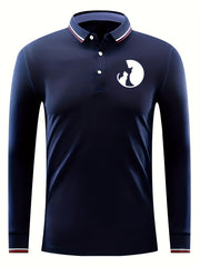 Men's Cats Silhouette Print Golf Shirt Long Sleeve