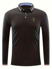Men's Pumpkin Print Casual Button Up Long Sleeve Polo Shirt
