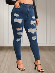 Solid Ripped High Rise Stretch Jeans