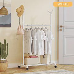 Double Pole Coat Rack With Pulley 2 Layer Clothes Rack Standing Coat Rack