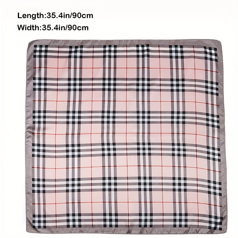 Plaid Satin Square Scarf Bandana Women Wrap Silk Travel Beach Towel