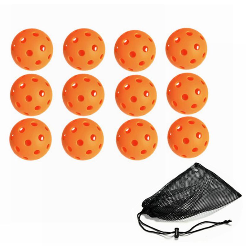 12 Pack Outdoor Pickleball Balls w/ Storage Net Bag, 40 Holes, Amateur to Compe