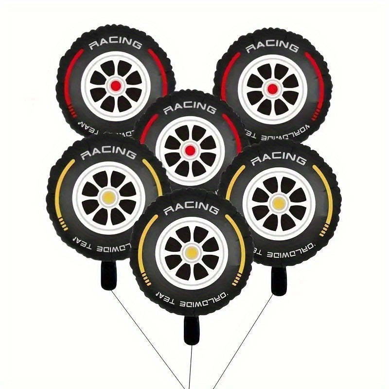 6pcs Racing Theme Tire Balloons Red Yellow Round Decorations