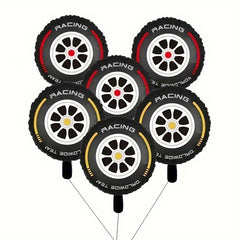 6pcs Racing Theme Tire Balloons Red Yellow Round Decorations