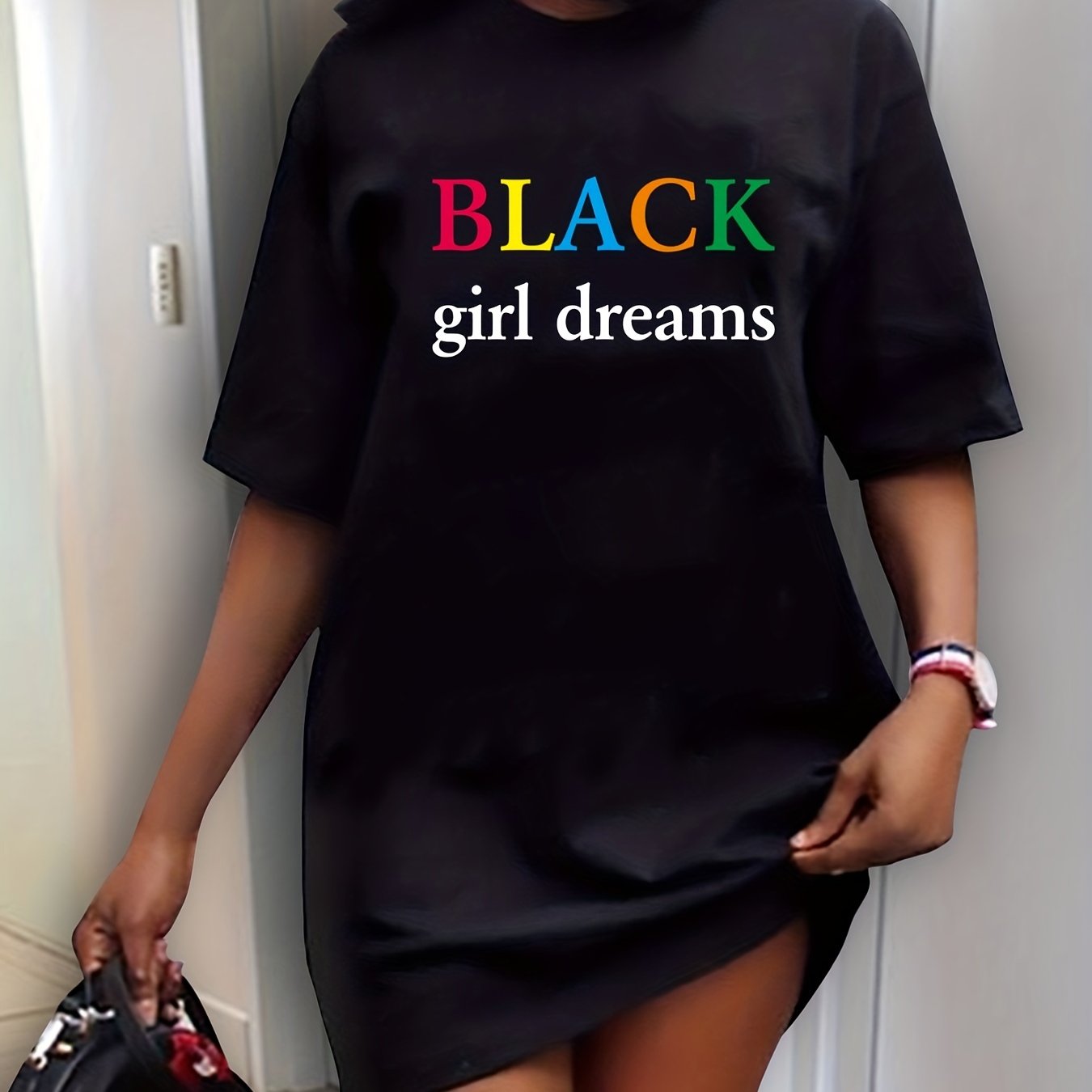 Casual Nightdress Women's Plus Colorful Letter Print Short Sleeve
