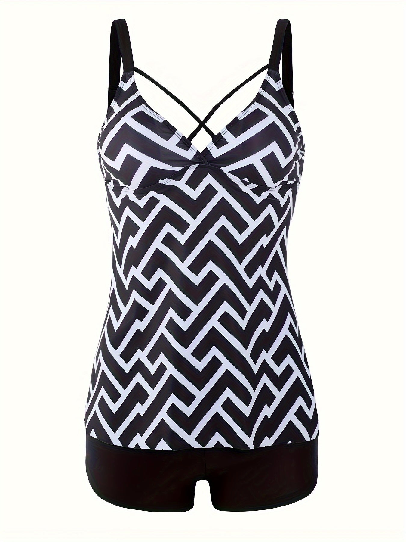 Stripe & Anchor Print V Neck Tankini Set