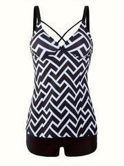 Stripe & Anchor Print V Neck Tankini Set