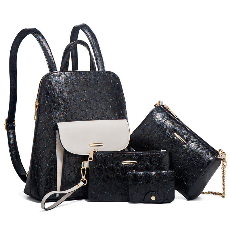 Embossed Detail Backpack Set Women's Bag Collection