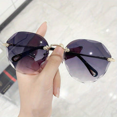 Oversize Rimless Gradient Lens Sunglasses UV Protection