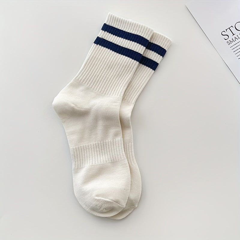 Letter & Striped Print Socks Women's Mid Tube Stockings