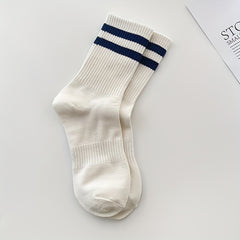 Letter & Striped Print Socks Women's Mid Tube Stockings