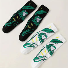 Frog Print Socks 4 Pairs Women's Mid Tube Stockings