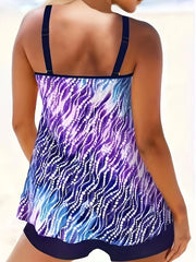 Graphic Print Tankini Set Women's Cami Top & Shorts Swimsuit