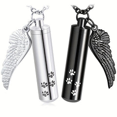 Cylinder Cremation Urn Necklace For Ashes With Angel Wing