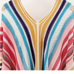 Vintage Hollow Out Stripe Shawl Boho Tassel Wrap Classic Thin Breathable Cardi