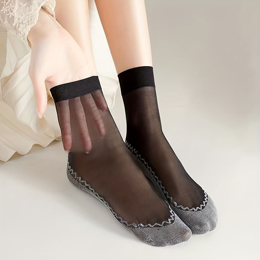 5 Pairs Semi Sheer Non Slip Socks Women's Stockings
