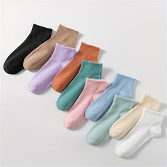 10 Pairs Women's Solid Crew Short Socks - Comfy & Breathable Stockings