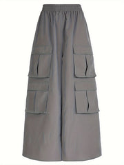 Sporty Cargo Skirt Elastic Waist A Line Split Activewear