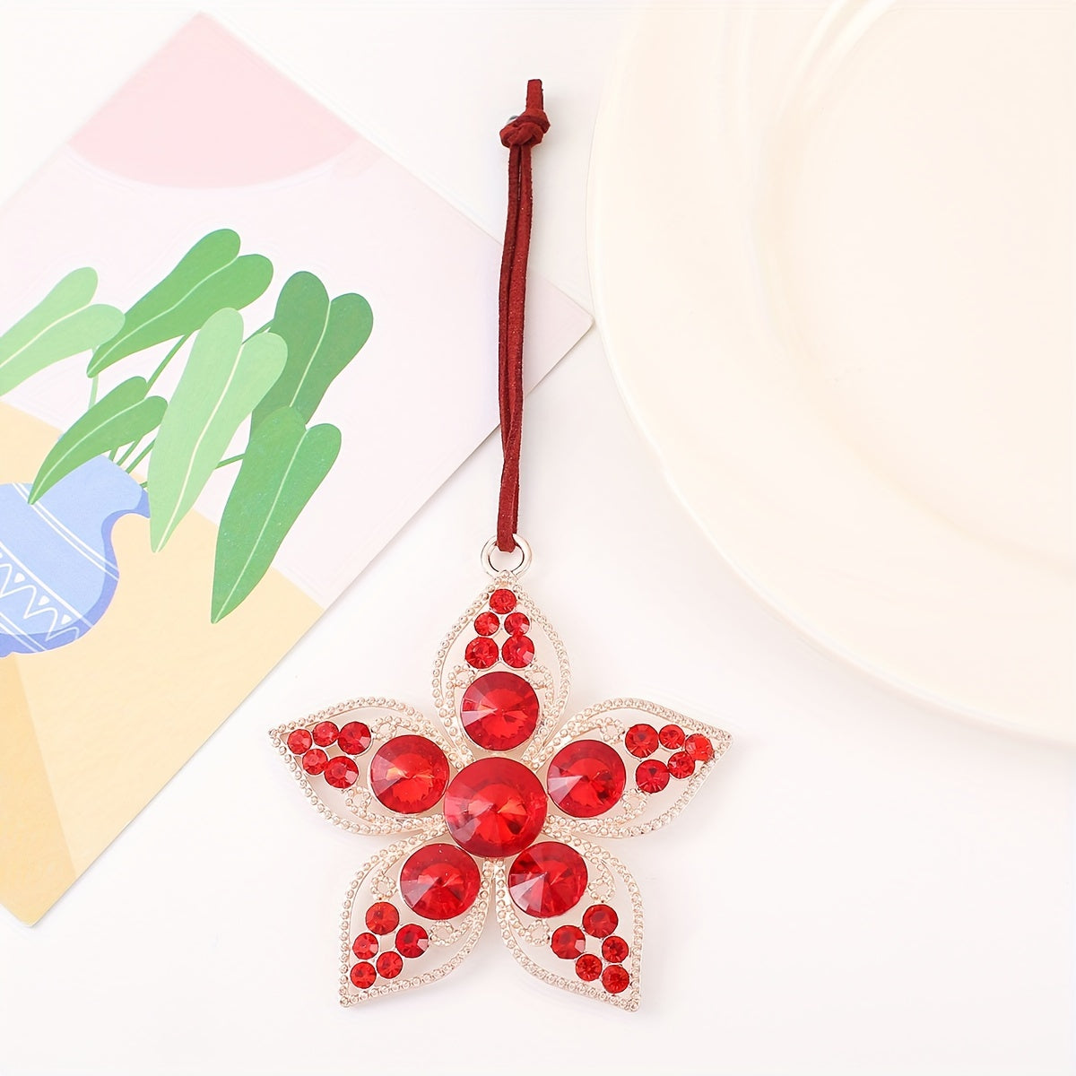 1pc Rhinestone Flower Christmas Tree Pendant Metal Decoration Supplies