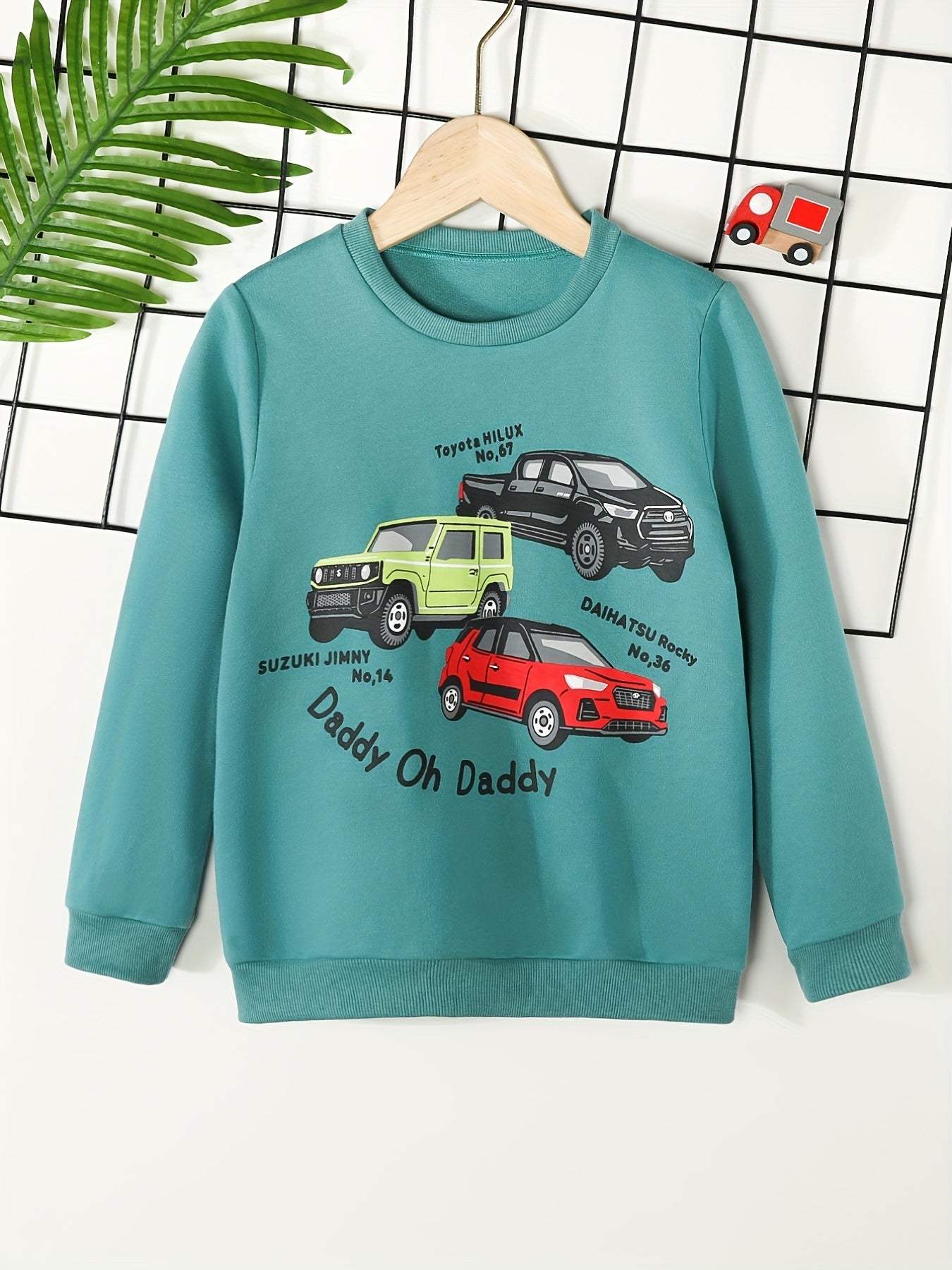 Boys Cars Print Crew Neck Sweatshirt