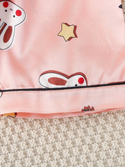 Girls Bunny Graphic Pajamas Set Short Sleeve Nightwear Lounge Suit