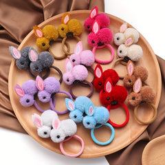 Girls Easter Plush Rabbit Hair Tie Stretch Rubber Bands Hair Rope
