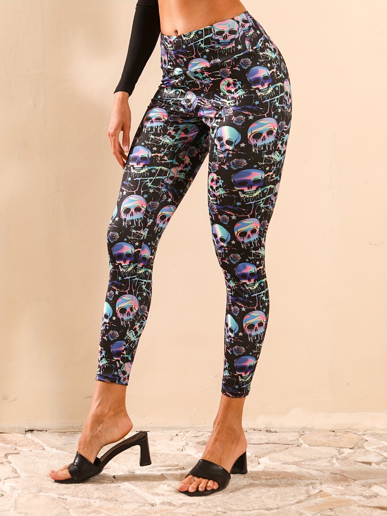 Skull Print Yoga Pants Stretchy Leggings Women's Activewear